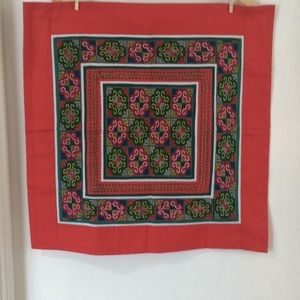 Colorful 22" Square Hmong Cross Stitch Tapestry